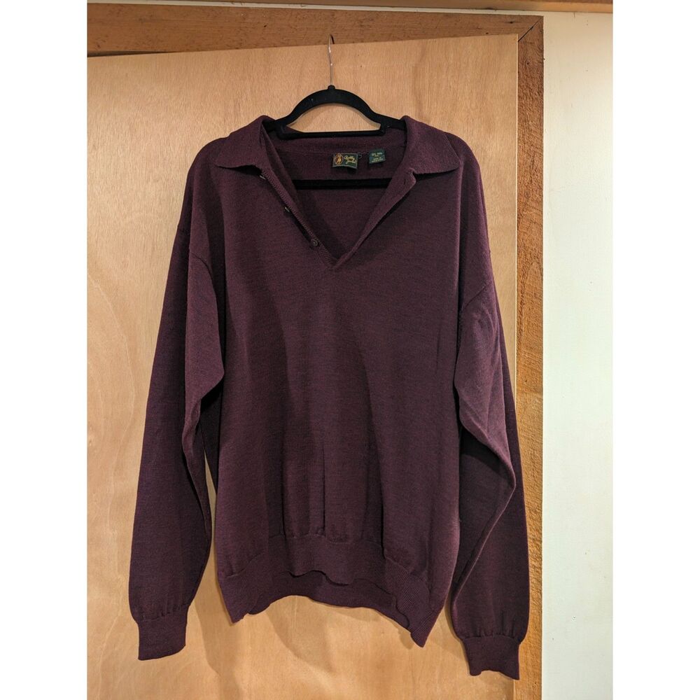 Vintage Bobby Jones 100% Wool Long Sleeve Polo Sweater Plum Purple Mens XL